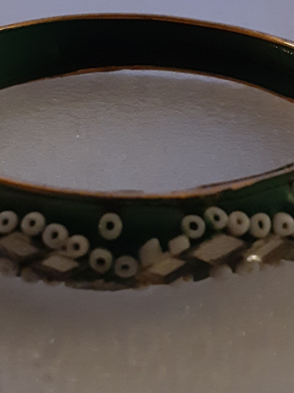 Source Unknown Green and White Beaded Enamel Bracelet